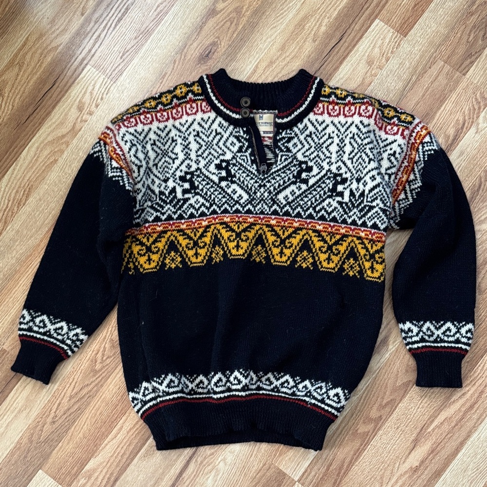 Dale of Norway Black and Gold Patterned Crewneck Sweater